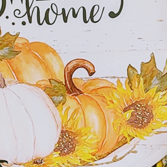 Hand Crafted Fabric Rag Wreath Fall Pumpkins Tin Sign Home Sweet Home Decor 18" - Picture 8 of 8